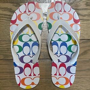 New Coach C1863 “Zak” Pride Signature Multicolor Rainbow Flip Flops - Sz 8